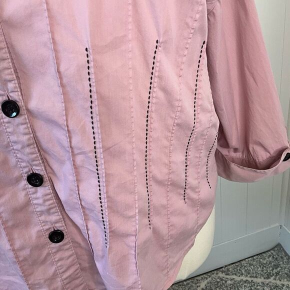 Dressbarn Womens Plus 22/24 Button Front Blouse Shirt Pink Long Sleeve Stretch - Picture 5 of 15